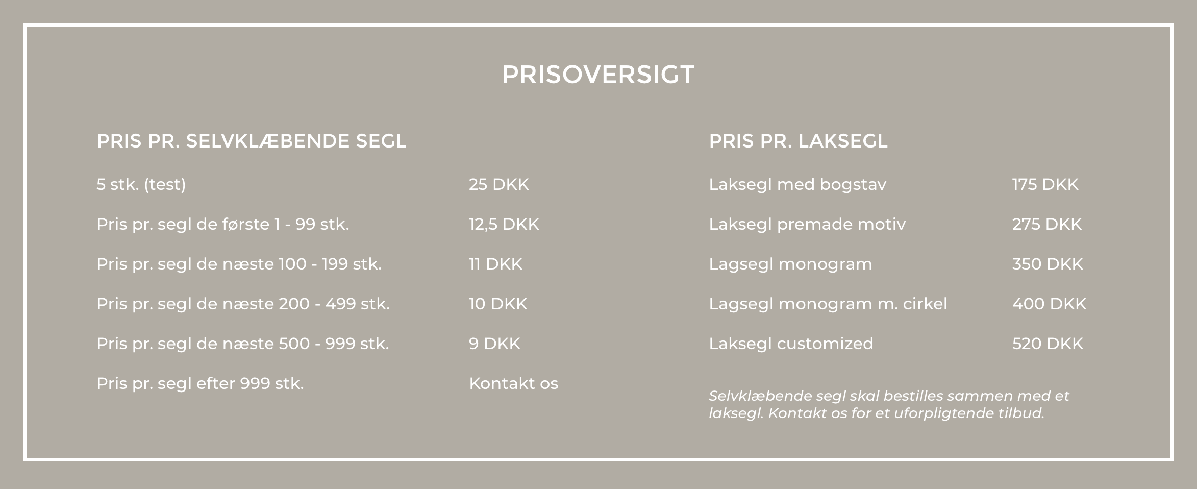 Prisoversigt laksegl